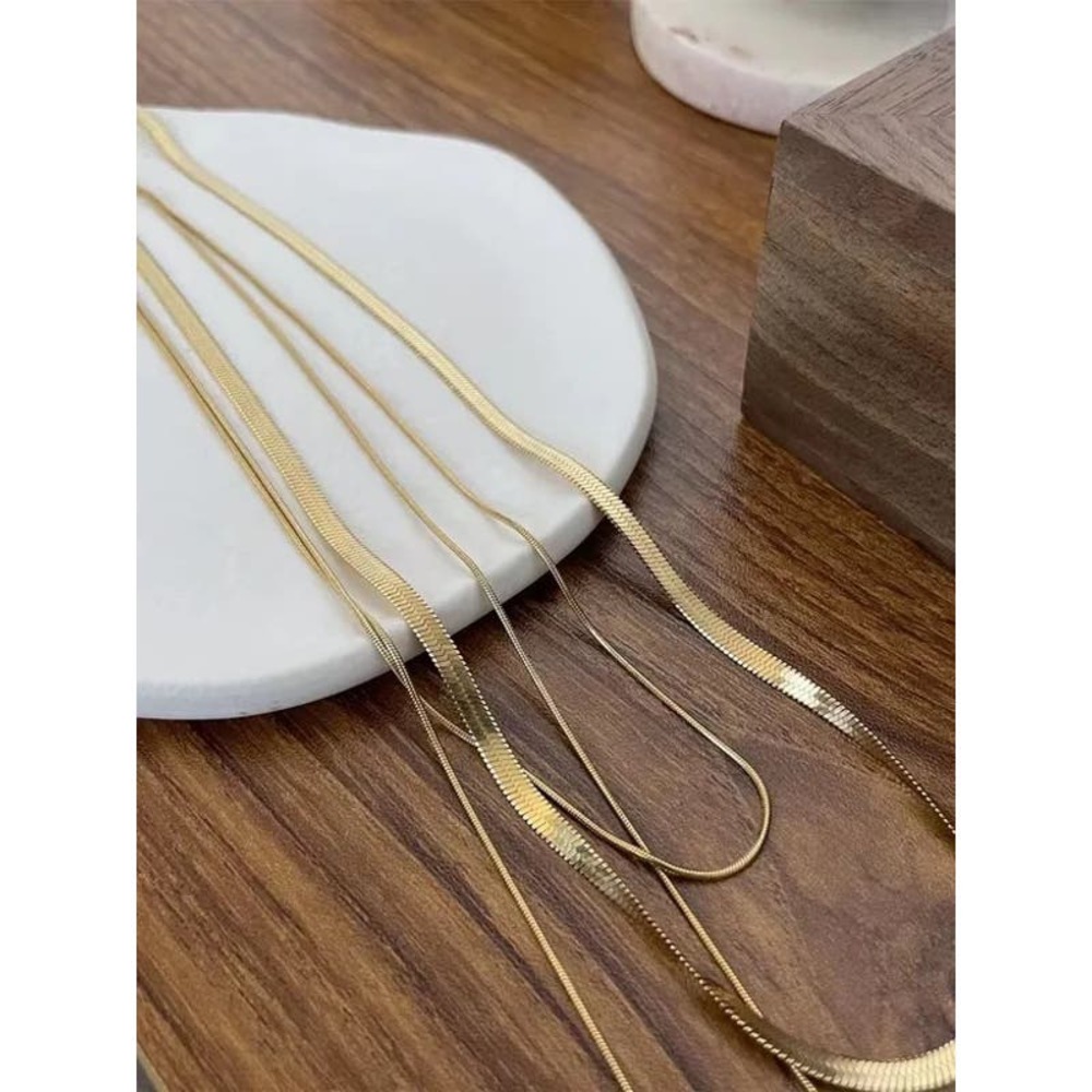 Herringbone Triple Stacked Layered Fashion Gold Plated Necklace Minimalist - Picture 3 of 7